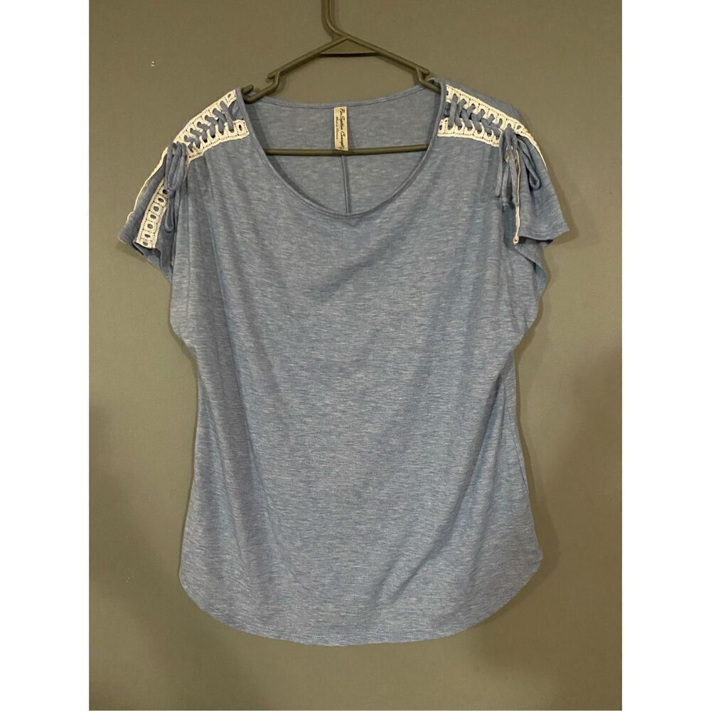 PerSeption Concept Light Blue Scoop Neck Top Size Large